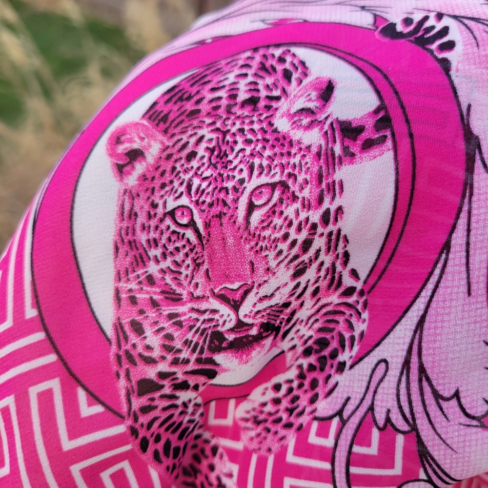 Effy Pink Leopard Print Oblong Scarf ~ 18" x 60" ~ Great Fashion Print! VGUC - Picture 12 of 16